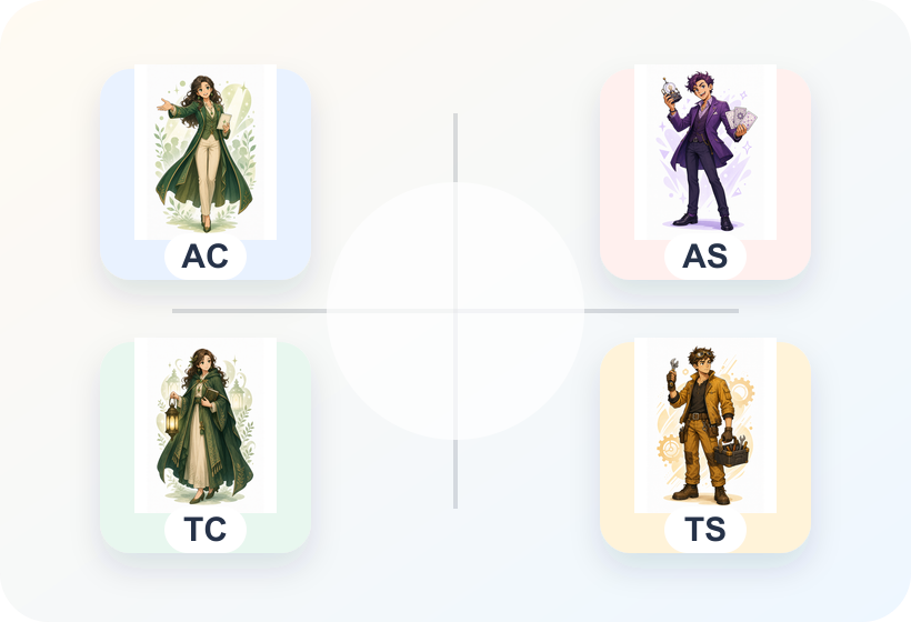 Four operating variants arranged on a personality map